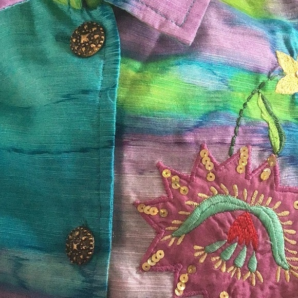 Indigo Moon embroidered and embellished jacket on watercolor effect cloth Medium - Picture 11 of 11